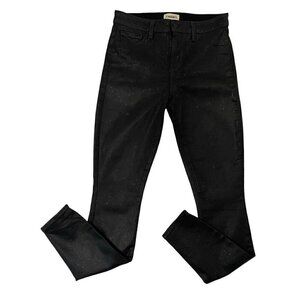 L'AGENCE Glitter Metallic Fleck Coated Skinny Jeans Designer Black size 26